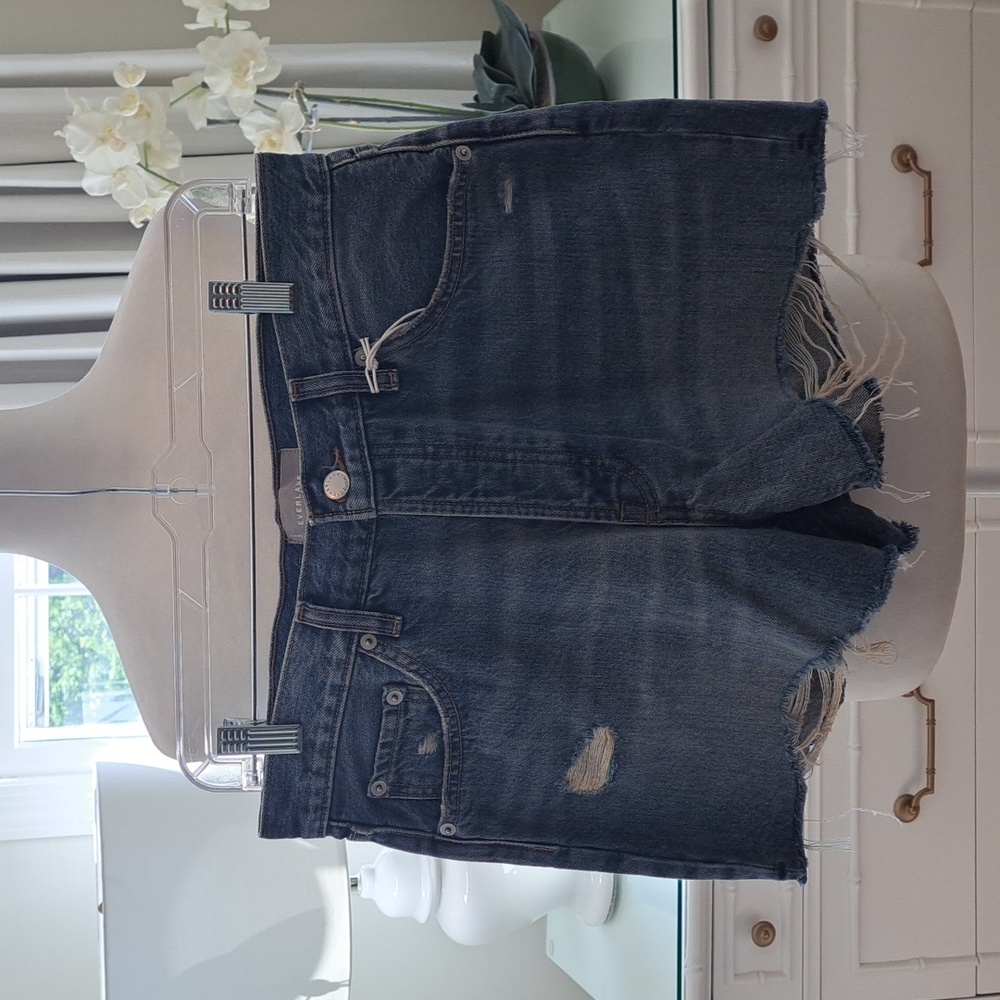 NWT Madewell Womens The Relaxed 90's Shorts Distressed Deep Indigo Size 27‎